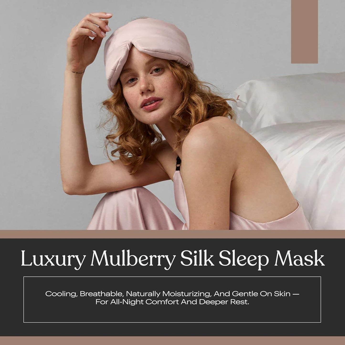 Lunya Washable Silk Sleeping Mask – Thermoregulating Mulberry Silk, Light Blocking and Comfortable Fit – Sleep Mask for Women and Men with Box – Delicate Pink – Small