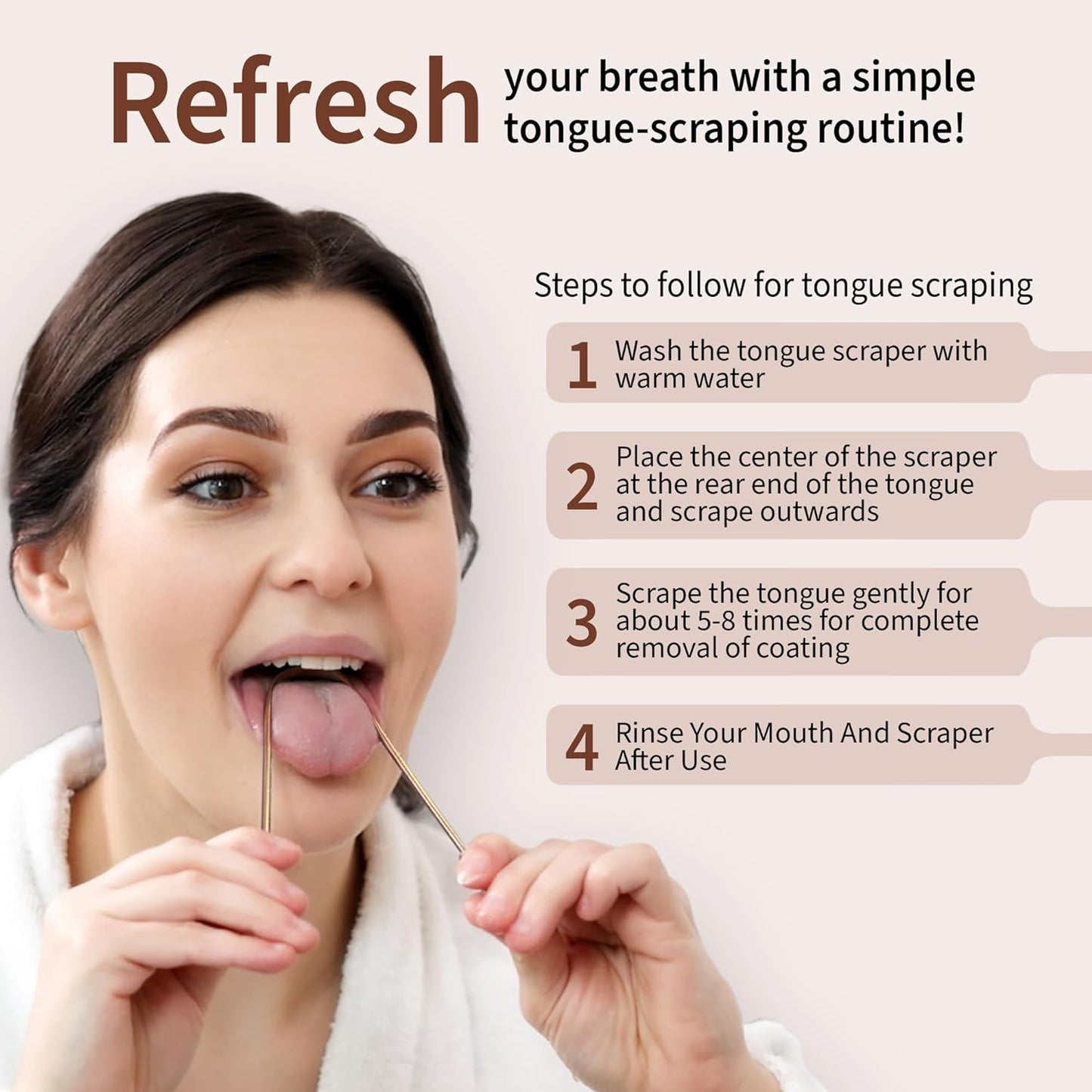 MasterMedi Pure Copper Tongue Scraper for Adults, Tongue Scrubber for Bad Breath, Easy to Use, Tongue Cleaner for Oral Care & Hygiene (Copper Pack of 1 With Case)