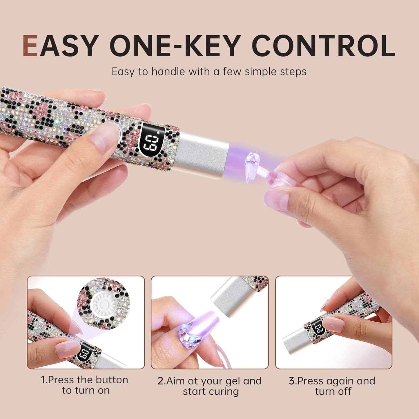 Handheld UV Light for Gel Nails,Mini LED Cordless Nail Lamp for Gel Nail Polish,Portable Flash Cure Lamp,Rechargeable USB Nail Dryer with LCD Display Fast Curing Home DIY