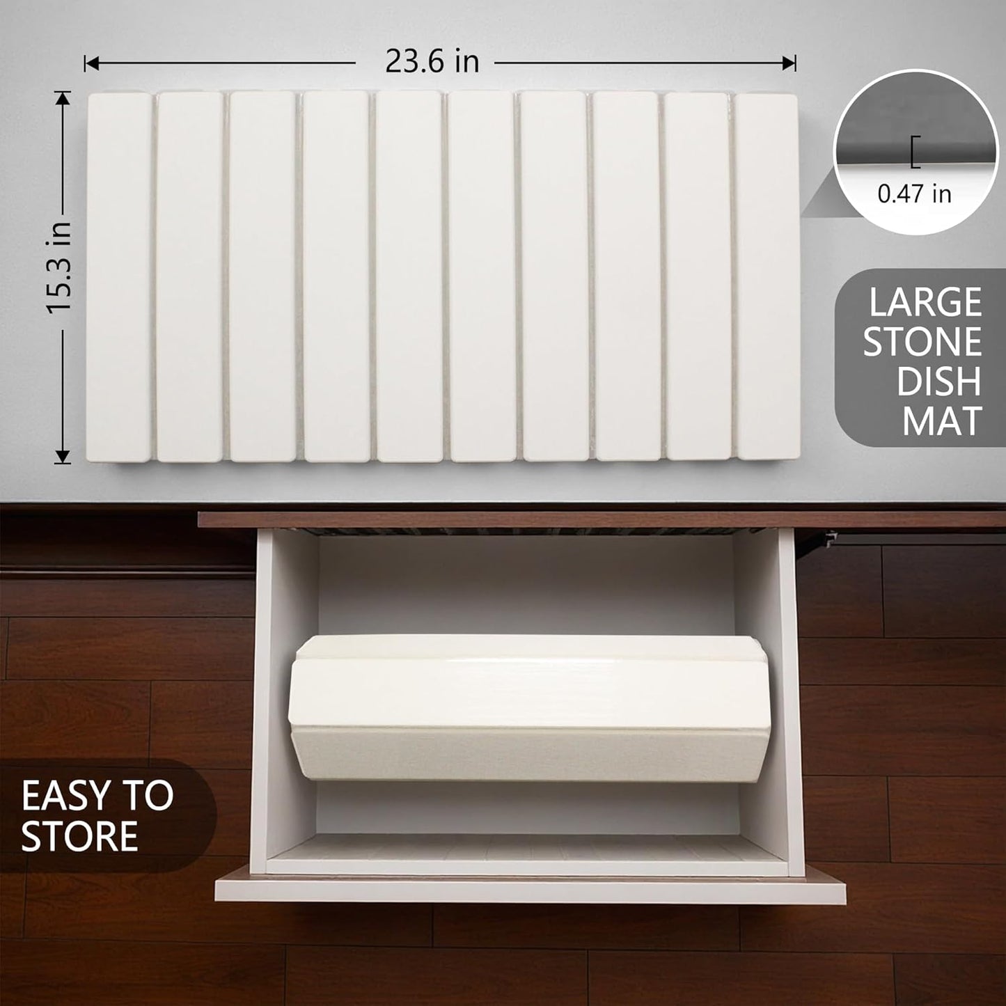 Stone Drying Mat for Kitchen Counter, Quick Dry Absorbent Collapsible Dish Drying Mat, Eco-Friendly Absorbent Diatomaceous Earth Mats for Dishes Bottles Cups Bathroom Any Counterop 24" x 15"