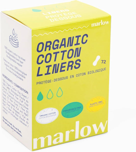 Marlow 100% Organic Cotton Liners - Free from Plastic, Fragrance, Dyes, Chlorine-Bleaching, Ultra Soft, Leak Proof, Super Absorbent