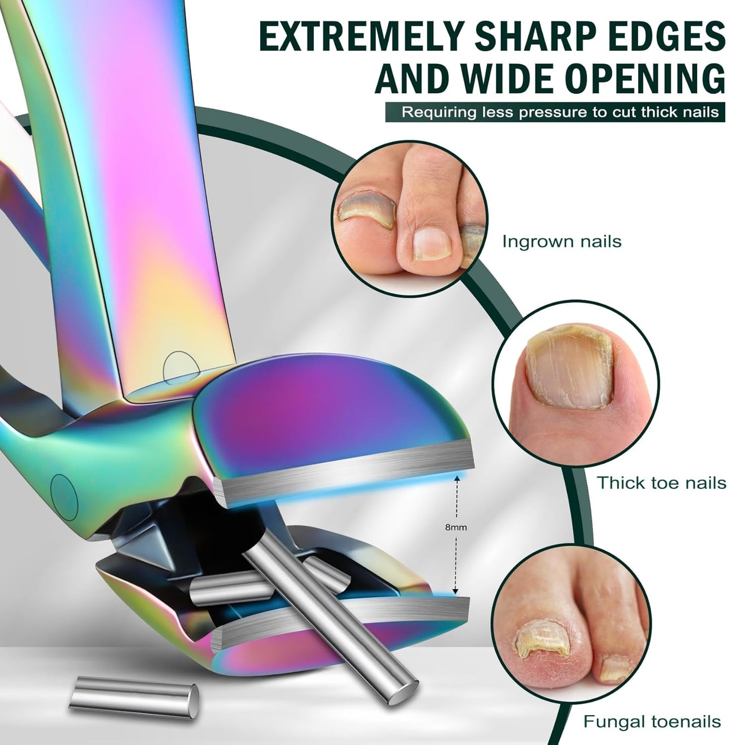 FVION Angled Head Toe Nail Clippers, Ergonomic Curved Toenail Clippers for Seniors Long Handle with Nail Catcher and Metal Nail File, Precision Toenail Clippers for Thick Toenails (Multi)