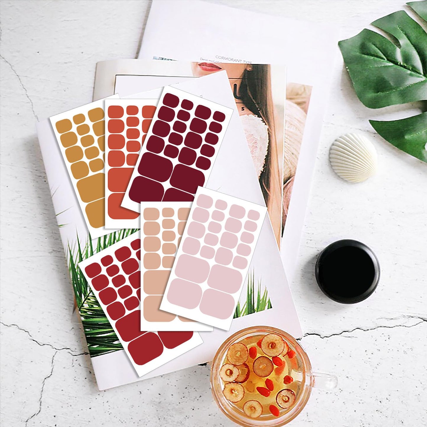 Wokoto 20 Sheet Red, Pink, Purple Toe Nail Polish Strips - Self-Adhesive Gel Nail Stickers & Solid Color Nail Wraps for Toenails