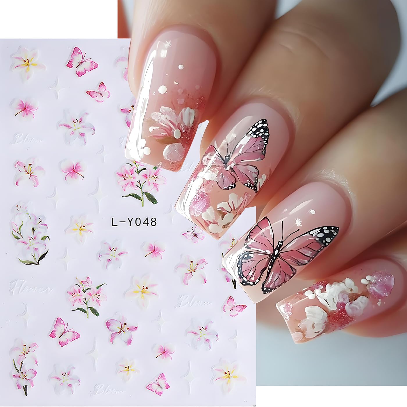 Flower Nail Art Stickers, Luminous Nail Art Decals 3D Self-Adhesive Flowers Fairy Butterfly Floral Leaf Nail Design 6PCS Luminous Nail Art Supplies for Women Nail Decoration