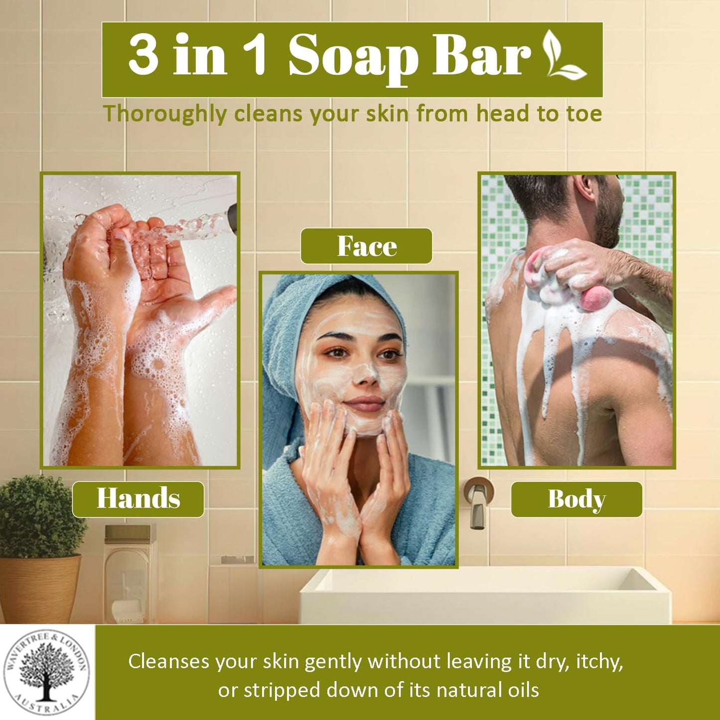 Wavertree & London French Pear Scented Natural Soap (8 Bars), 7oz Moisturizing French Triple Milled Soap Bars enriched with shea butter - Pure Plant Oil Bath & Body Bars for All Skin Types