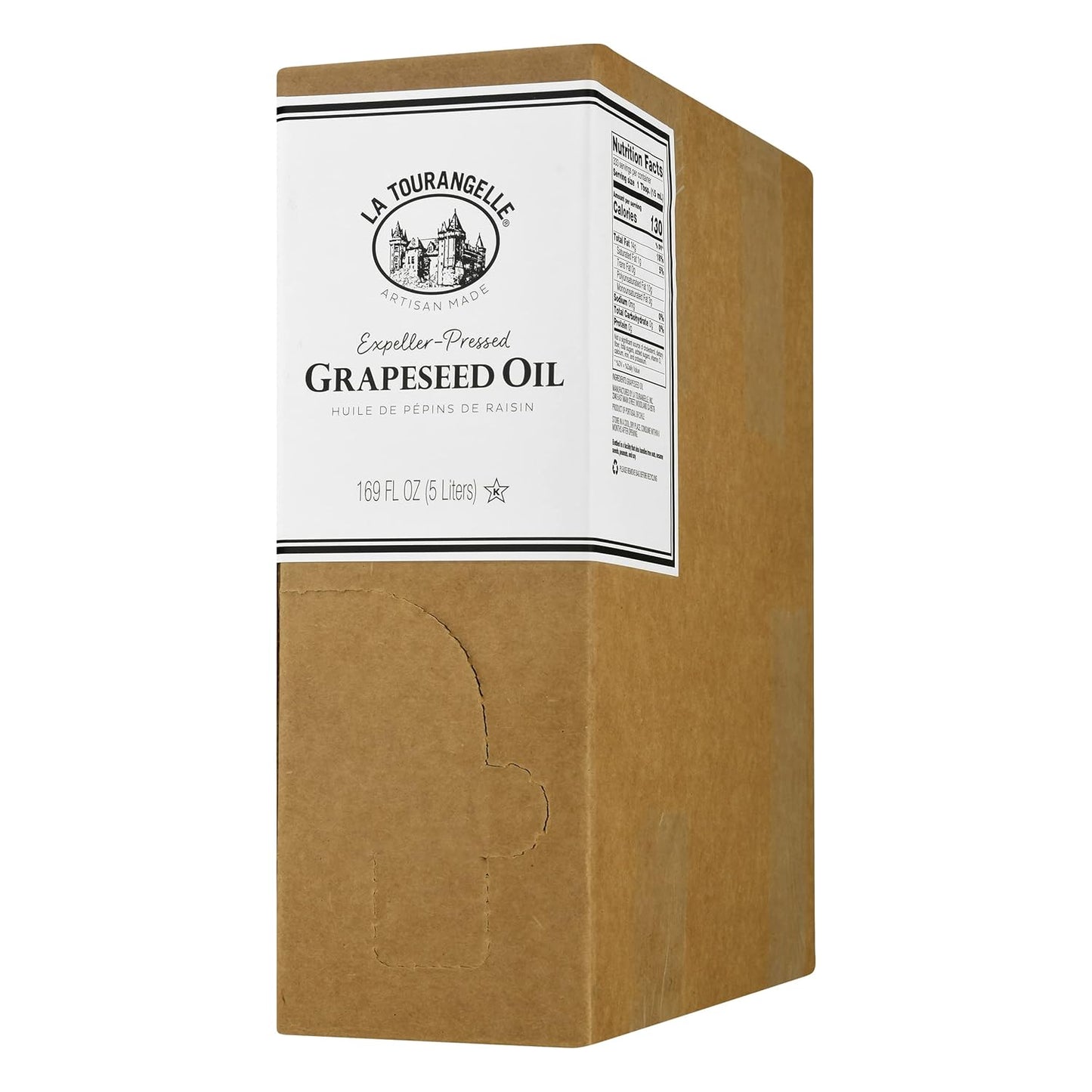 La Tourangelle, Expeller-Pressed Grapeseed Oil, High Heat Neutral Cooking Oil, Cast Iron Seasoning, Also Great for Skin, Hair, and DIY Beauty Recipes, 5 Liters