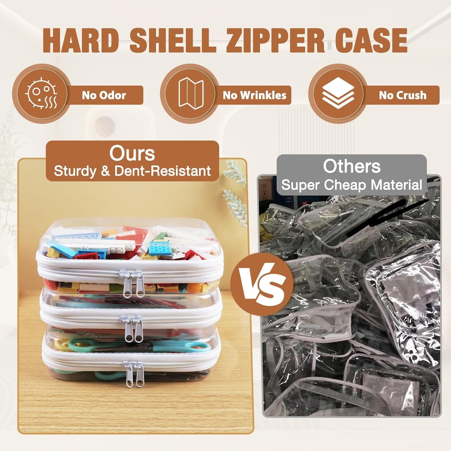 Clear Hard Shell Zipper Case 3 PCS Clear Cosmetic Make up Bag Waterproof Travel Toiletry Bag for Women, Hard Plastic Zipper Pouches Portable Travel Storage Organizer Bins (White, 10"x8"x2")