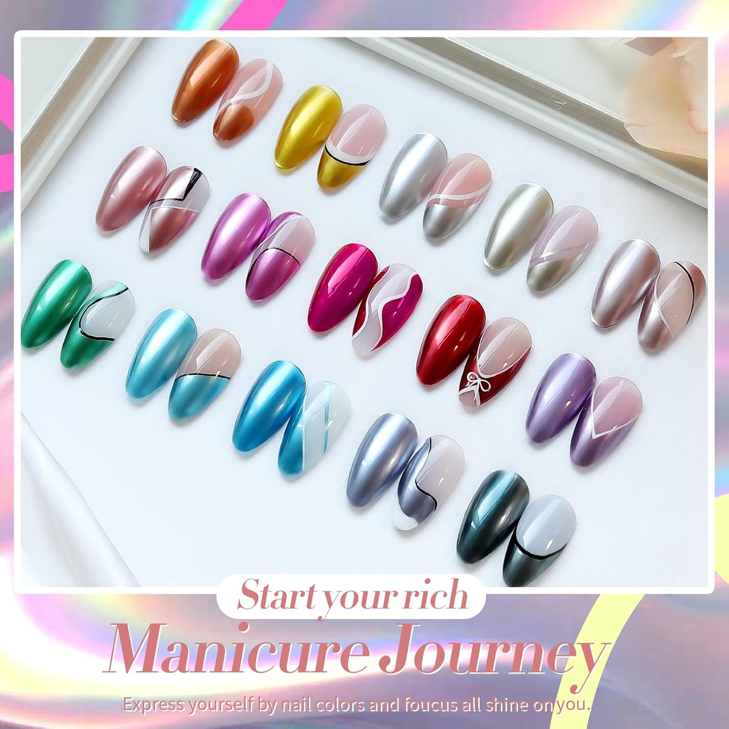 Born Pretty Metallic Nail Polish Set, 15 Colors Metallic Mirror Quick Dry Nail Polish Red Pink Gold Silver Purple Chrome Holographic Regular Nail Polish Nail Lacquer Fingernail Glossy Nail Polish Set