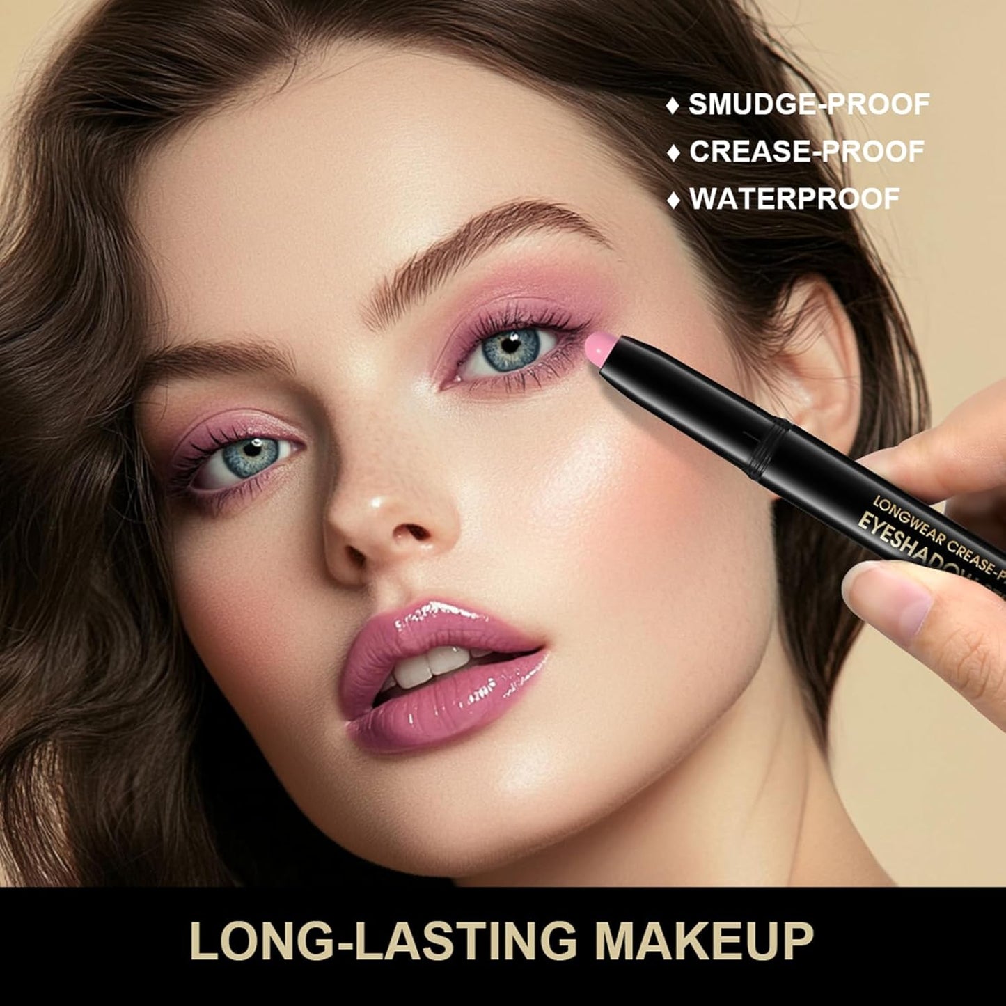 Eyeshadow Stick, Shimmer and Matte Cream Eye Shadow Brightener Sticks Eyeliner Pencil Crayon, Waterproof Long Lasting Eye Highlighter Stick Makeup,0.056 Oz(#5-Pink)