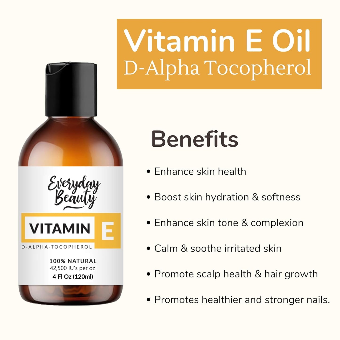 Pure Vitamin E Oil - D-Alpha Tocopherol 100% Pure & All Natural 4oz 42,500 IU per oz - Thick, Amber Color, Nutty Aroma - From Wheat Germ -Face Body Hair -DIY Cosmetics & After Surgery Scars