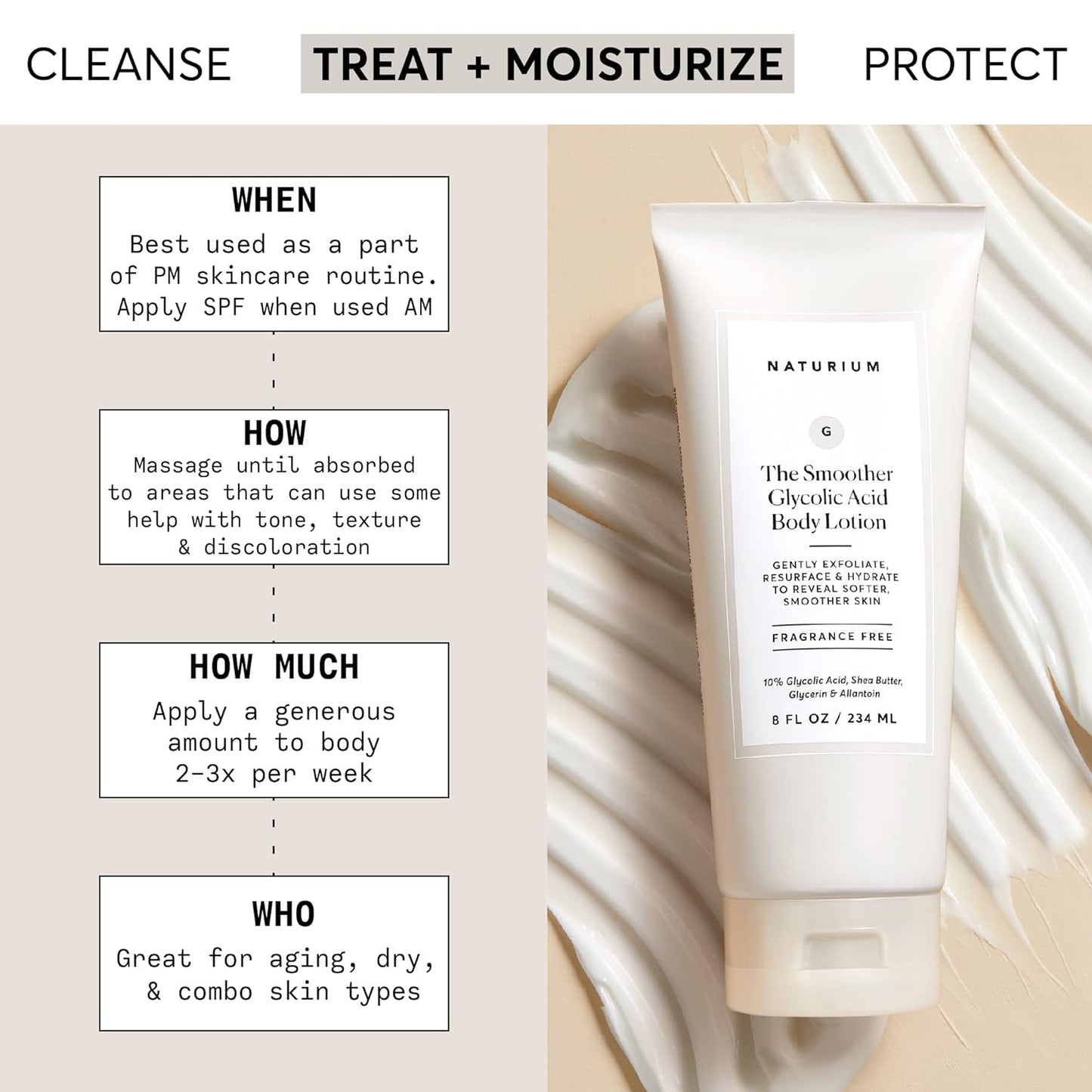 Naturium The Smoother Glycolic Acid Body Lotion, Resurfacing & Exfoliating Treatment, with 10% Glycolic Acid, 8 oz