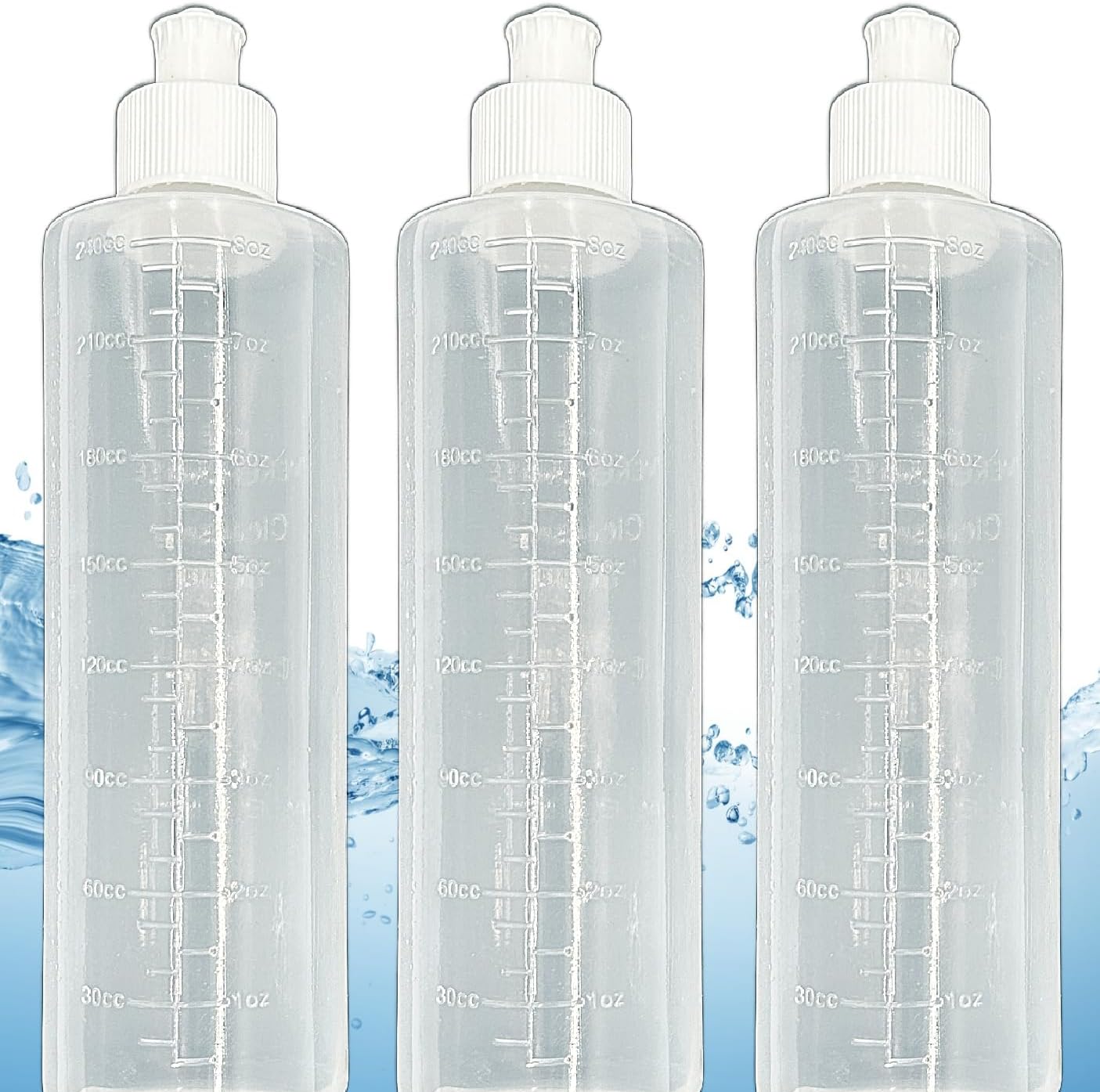 Perineal Peri Squirt Bottle, Postpartum Vaginal Lavette Irrigation, Feminine Hygiene Portable Bidet, New Mom Bottom Spray, 8-oz Bottles (3-Pack) with Unique 4-Way Squirter by K&B Merchandise