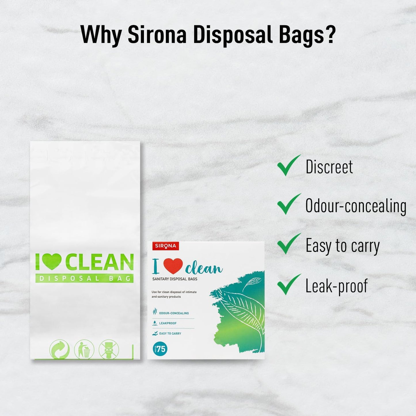 Sirona Personal Disposal Bags – 75 Bags for Discreet Tampons, Sanitary Pads/Napkin, Panty Liners, Tampons & Condoms | Menstrual Care and Hygiene Products