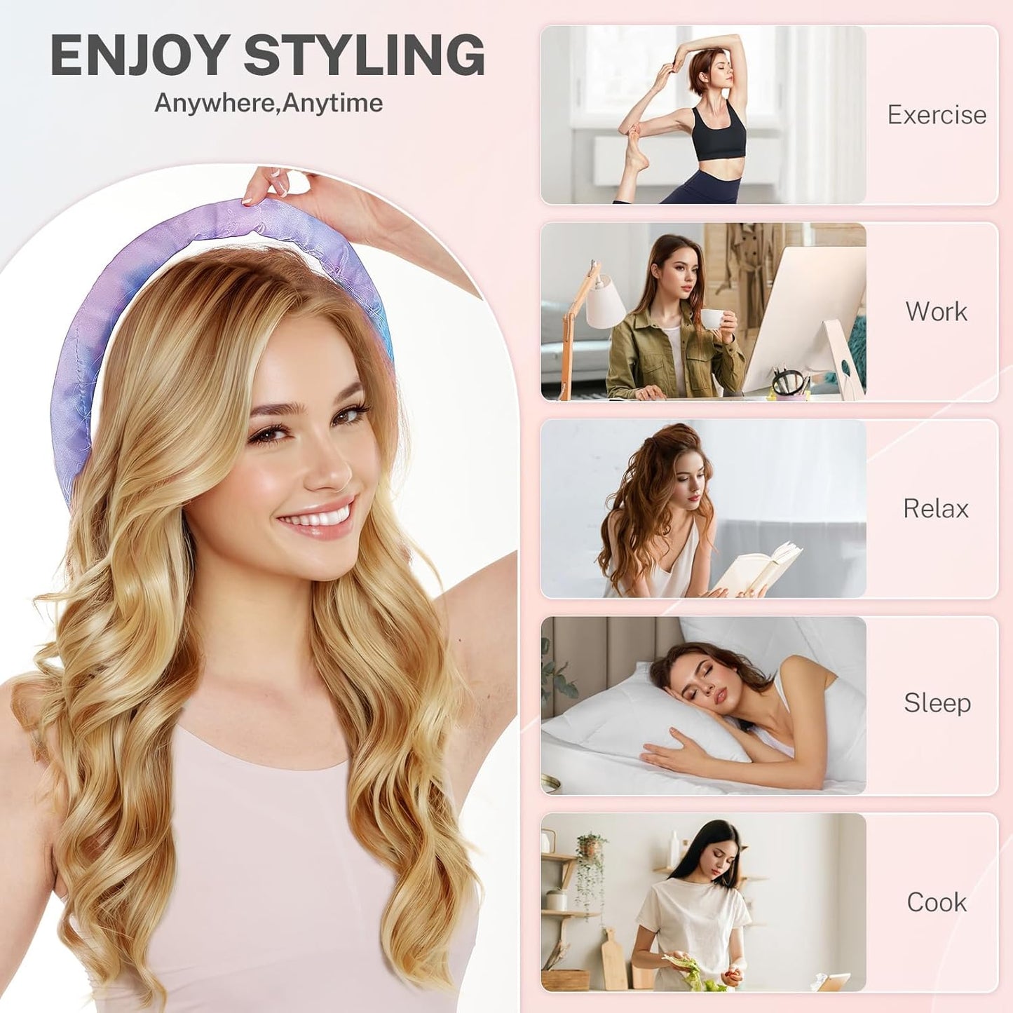 Satin Heatless Curling Set,Overnight Curls Hair Rollers with Hair Scrunchies,Sleep-Friendly Damage-Free Curlers for Soft Natural Waves (Galaxy)