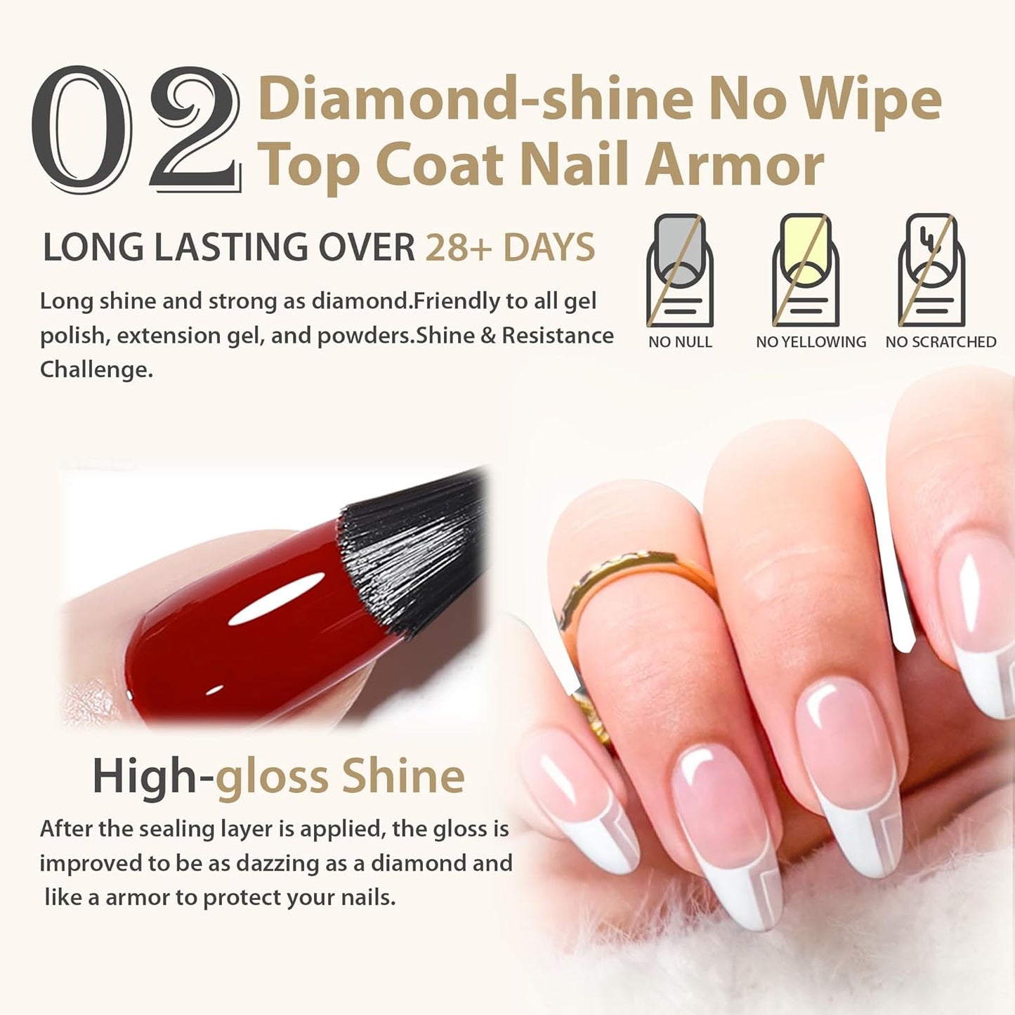 UNA GELLA Base Top Coat Set, 2PCS Gels Top Base Coat Gel Polish U V for Gel Nail Polish, Diamond Shiny, Protects Nails Healthy, Clear Base Coat & No Wipe Top Coat for DIY Nail Art Home