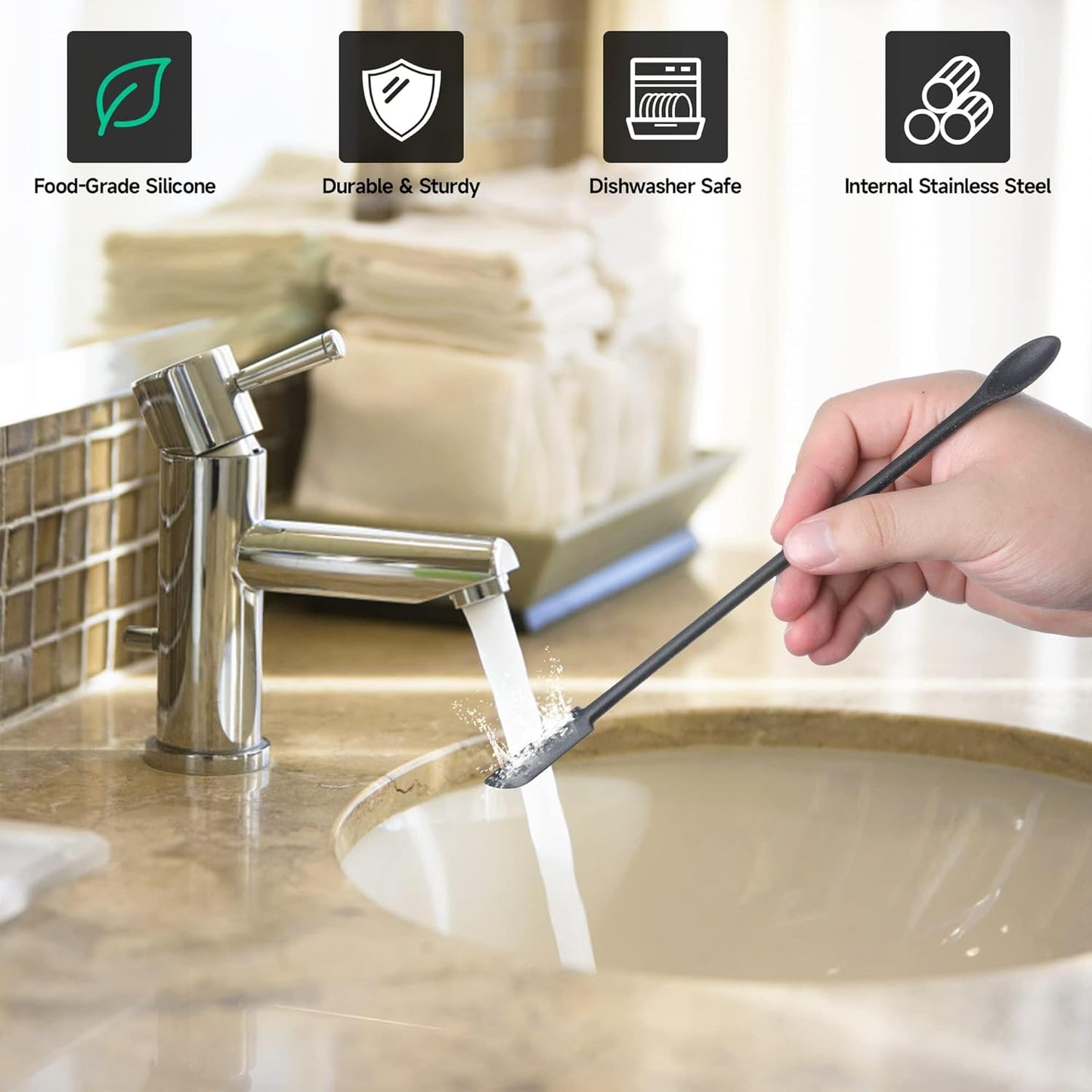 Mini Spatula Silicone Spatula Set - 4pcs Small Makeup Scrapers for Cosmetics, Reusable Beauty Tiny Tools, Thin Jar Scraper, Get the Last of the Makeup Out of the Bottle(Light Green and Black)