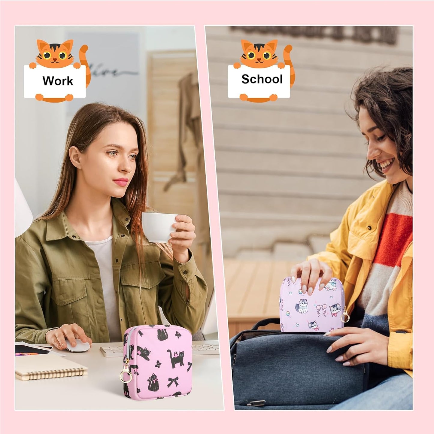 Tampon Holder for Purse, Canvas Period Bag Sanitary Napkin Storage Bag for Girls Womens, Portable Feminine Emergency Pad Period Pouch(Daisy Black Cat)