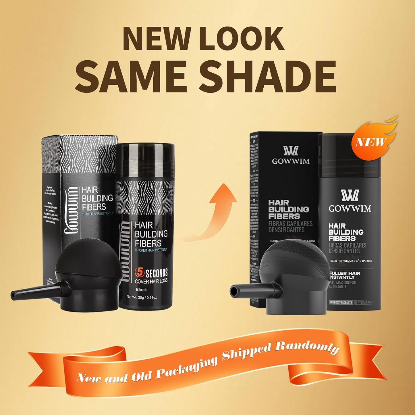 gowwim Hair Thickening Fibers 2-in-1 Kit Keratin Building Fibers, Spray Applicator & Hold Spray - Instantly Volumize Sparse Areas (Mid brown)