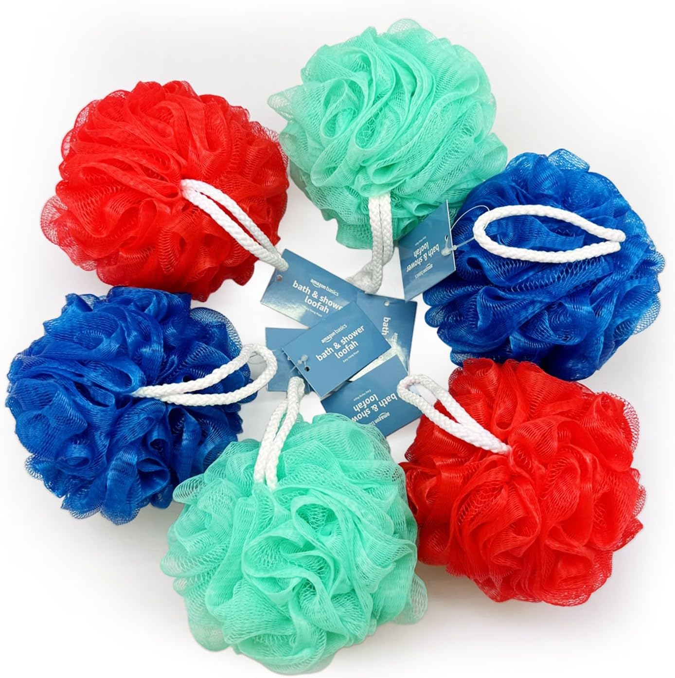 Amazon Basics Bath and Shower Loofah, Multicolor, Pack of 6