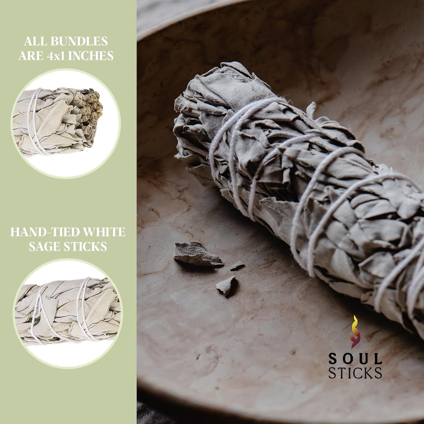 SOUL STICKS 9 Inch 12-Pack Organic California White Sage Smudge Sticks Bulk for Home Cleansing, Negative Energy Removal, Good Energy Meditation & Smudging Rituals | Pure Sage Bundles