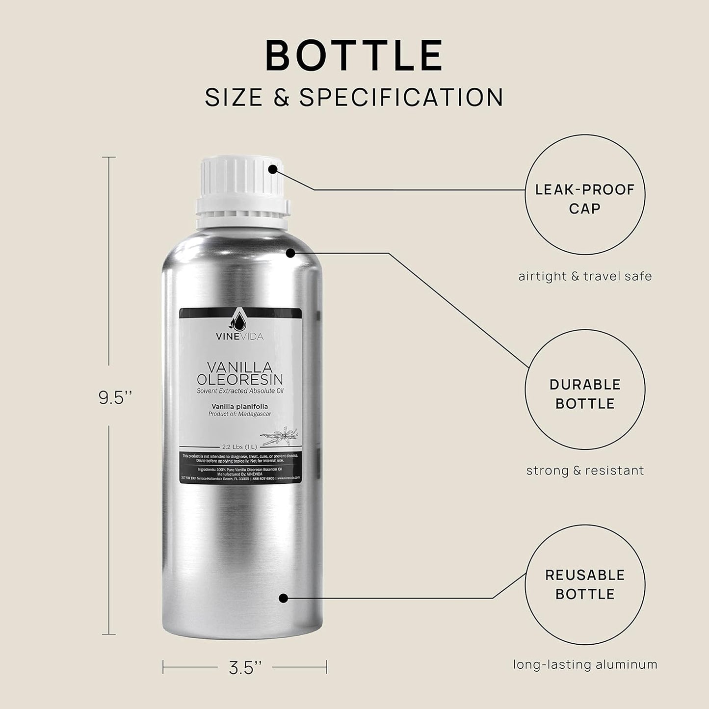 VINEVIDA Vanilla Oleoresin Essential Oil 32 oz - Pure, Undiluted Vanilla Oil for DIY Candle Scents and Soap Making - Vegan, Free of Harsh Chemicals