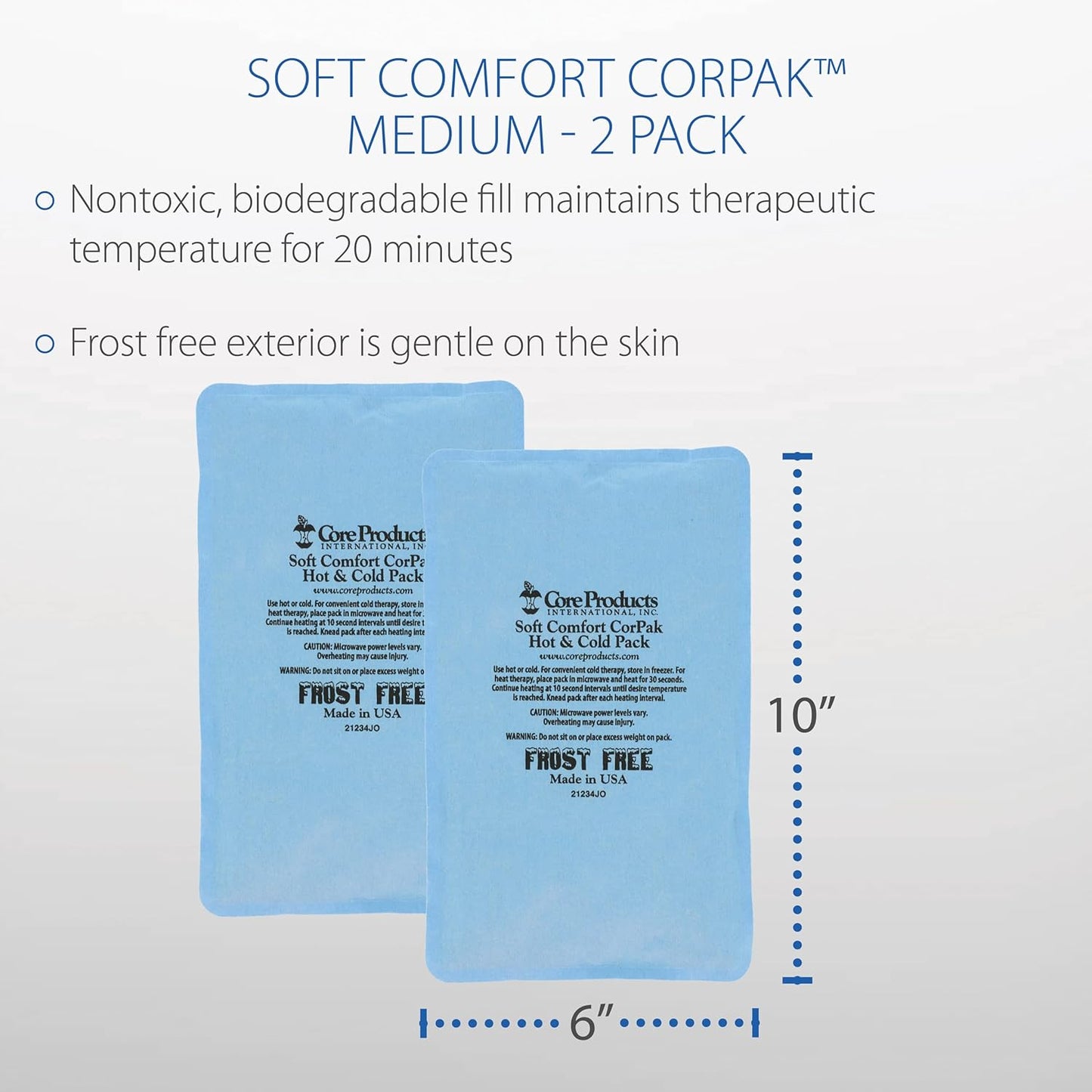 Core Products Soft Comfort CorPak, No Frost Hot and Cold Therapy Pack - 6" x 10", Made in The USA- 2 Pack