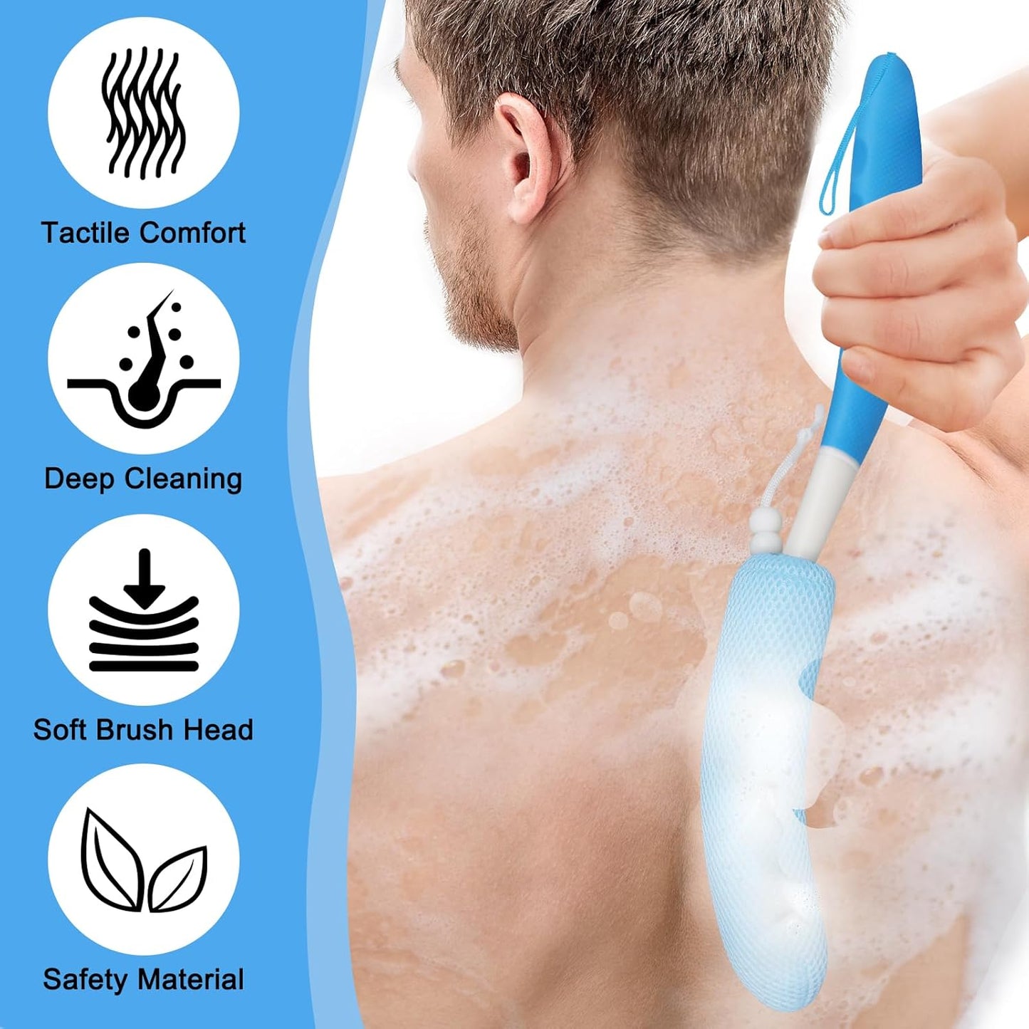 Long Handle Bath Brush, Anti-Slip Curve Handled Bath Body Brush, Back Scrubber for Shower, Easy Reach for Seniors, Suitable for Elderly/Pregnant Aid Bathing & Shower(Not include Brush handle)