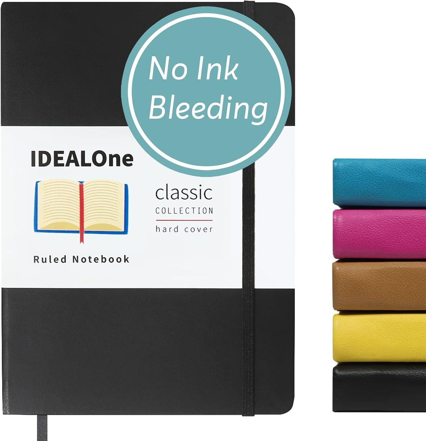 IDEALOne Black 10 pack, Hardcover Leather Journal Notebook Lined–A5(5.7 x 8),College ruled Journaling Notebooks,160 pages,100GSM Paper,Journal for Women,Men, Teens