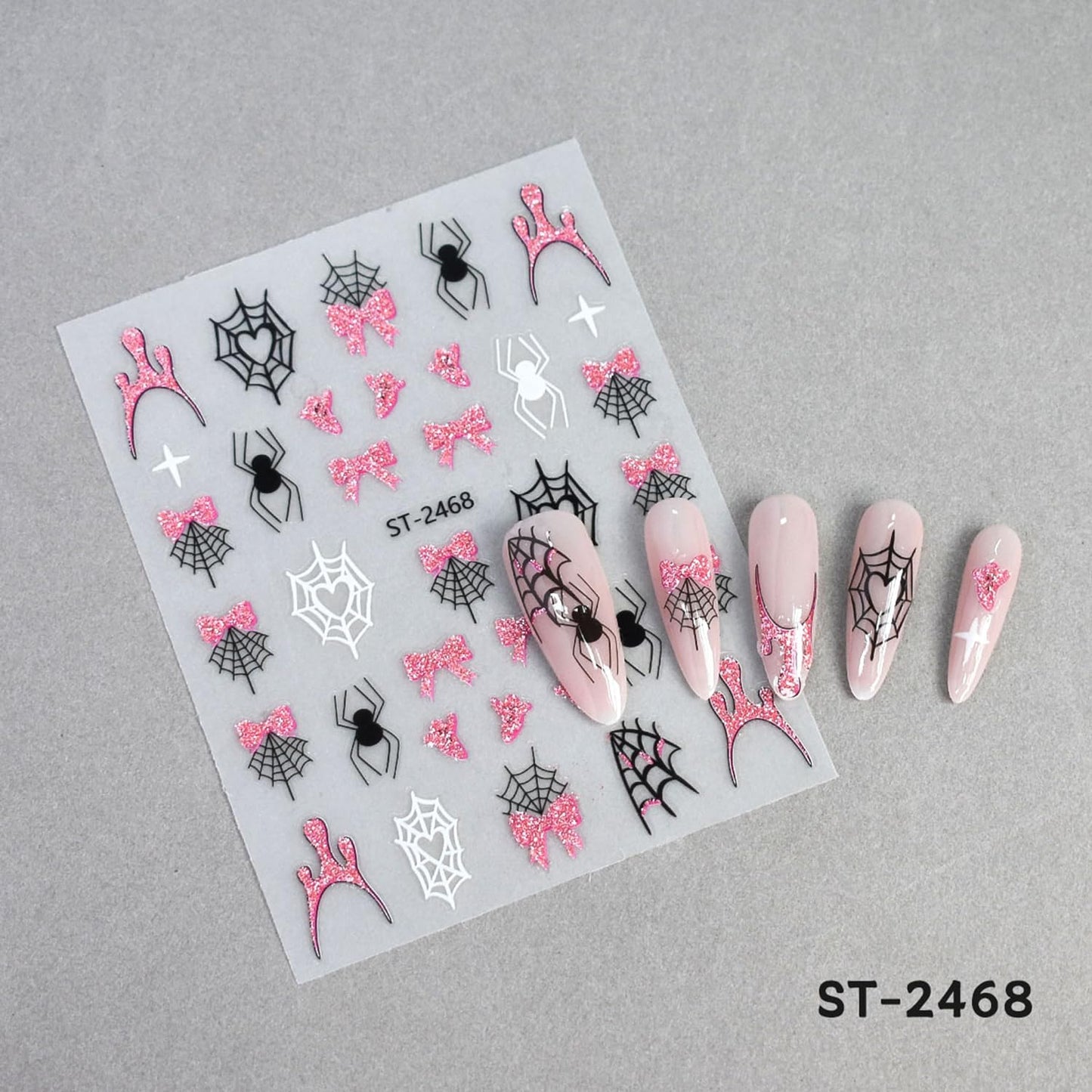 6 Sheets Halloween Nail Stickers Decals Pink Glitter Pumpkin Blood Drop Nail Sticker Black Spider Web Bat Nails Decals Self-Adhesive White Ghost Skull Nails Art Sticker Decal for Women Halloween Decor
