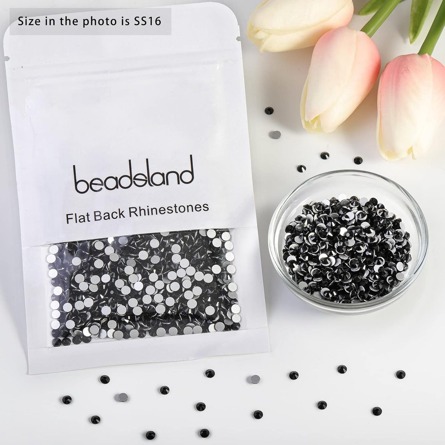 beadsland 1440 Piece Flat Back Crystal Rhinestones Round Gems,1.3mm-6.5mm, Black(SS16(3.8-4.0mm))
