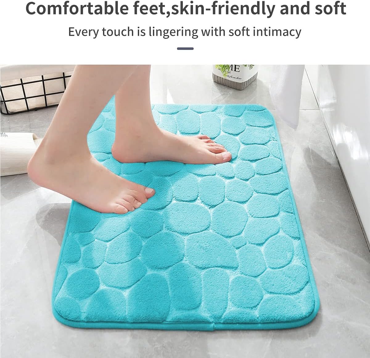 YIHOUSE Memory Foam Bath Mat Cobblestone Bathroom Rugs Super Water Absorbent Bath Mats for Bathroom Machine Washable Bath Rugs(20 x 32,Teal)