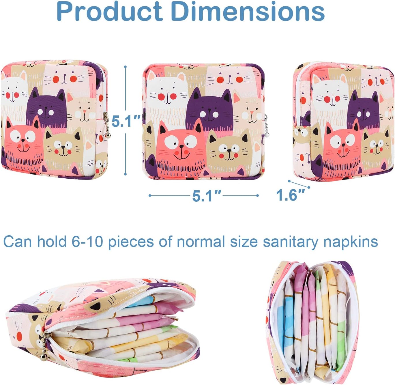 Desing Wish Sanitary Pad Storage Bag Portable Period Bag for Teen Pads/Sanitary Napkins/Small Tampons, Sanitary Napkin Storage Bag First Period Gifts for Teen Girls (Cat)
