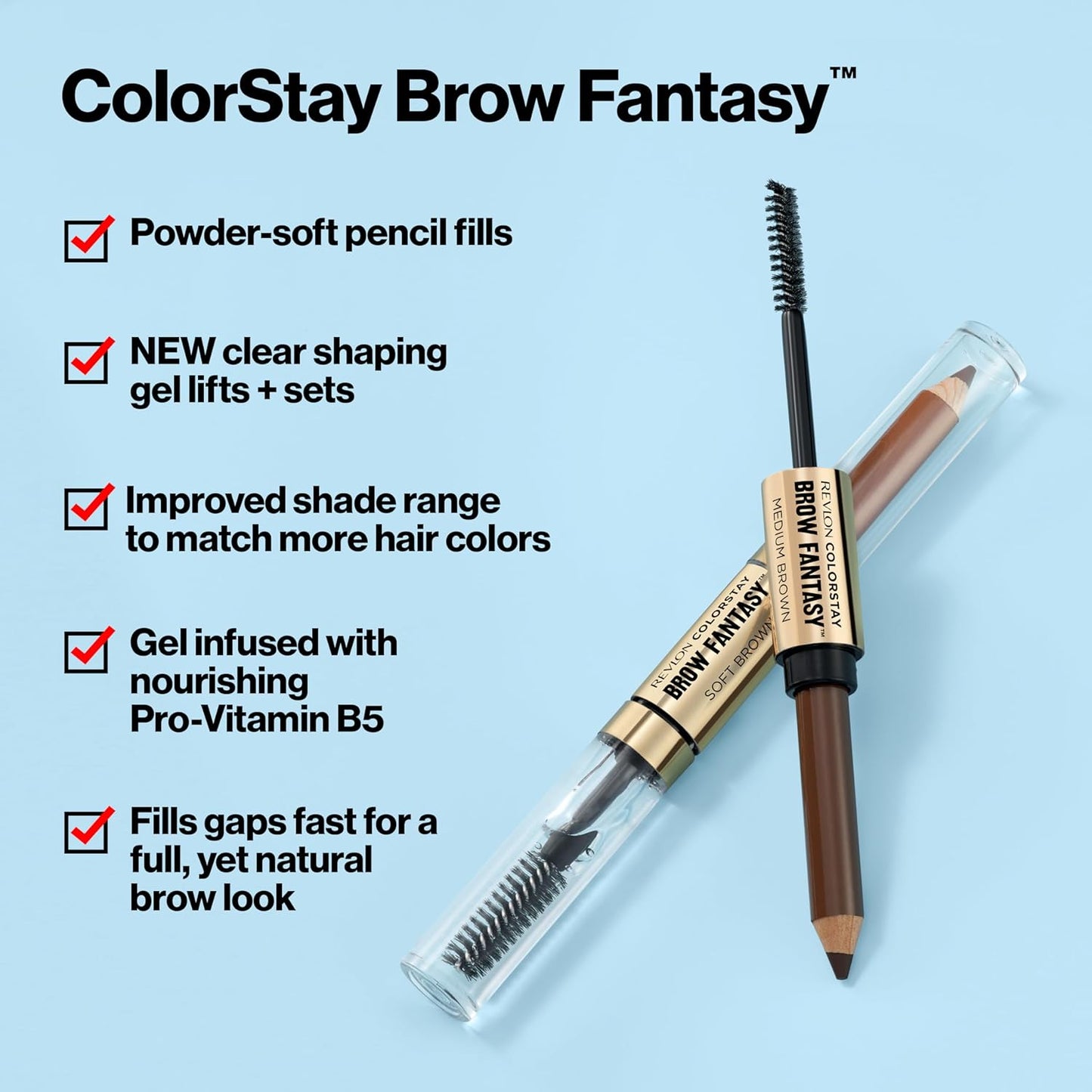 Revlon ColorStay Brow Fantasy, All In One Eyebrow Powder Pencil with Shaping Clear Gel, Gel Infused with Panthenol, Smudge-proof, 16HR Visibly Full Brows, 002 Soft Brown