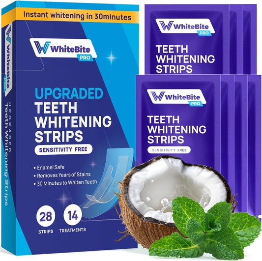 Whitebite Pro Upgraded Teeth Whitening Strips 28 Strips (14 Treatments) | Enamel-Safe | Deep Stains Removal | Non-Slip Design | Whitening Without Any Harm | Mint
