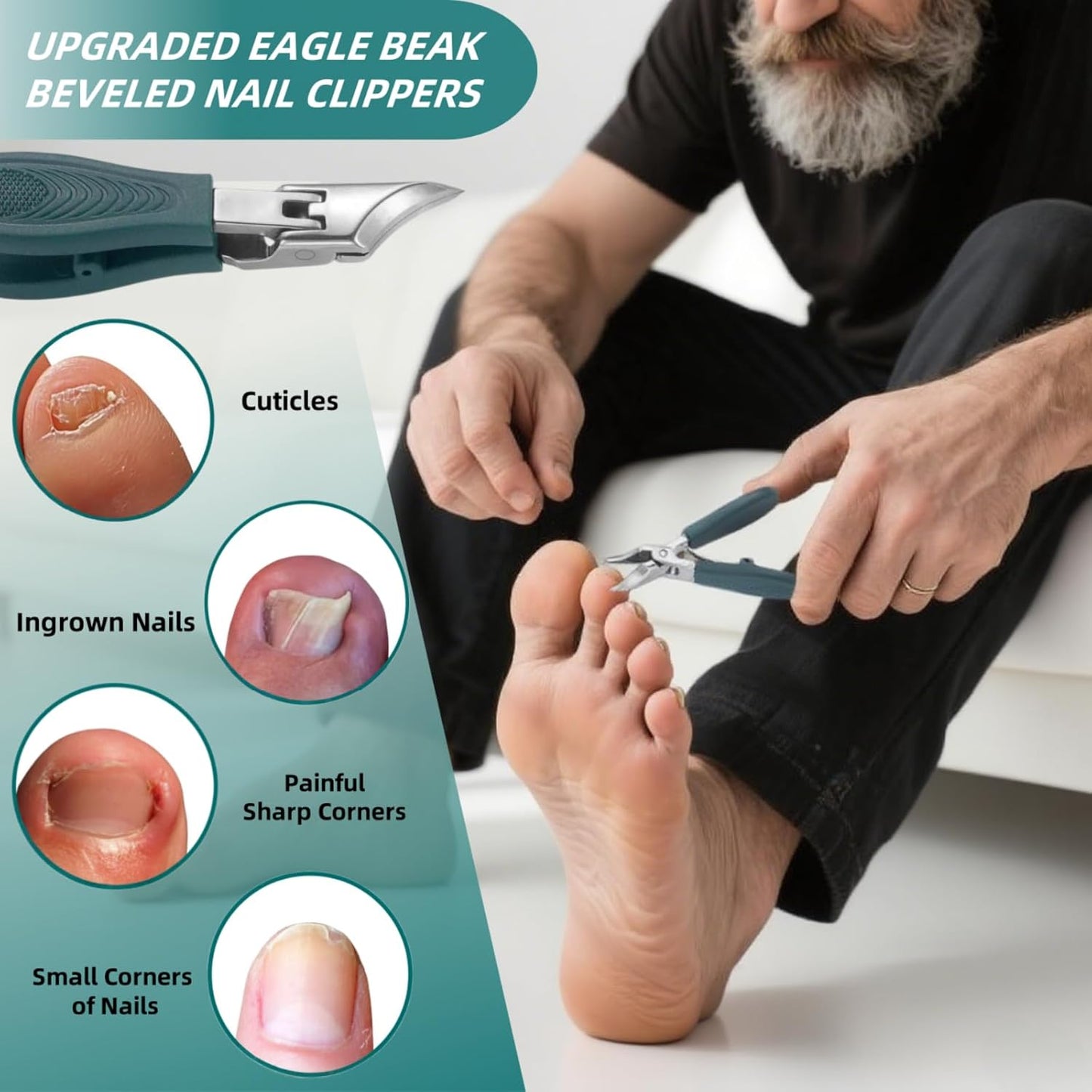 9-Piece Ingrown Toenail & Thick Nail Clipper, Eagle Beak Beveled Nail Clippers,Angled Nail Clippers,Suitable for Men,Women,and Comfort-Seeking Seniors at Home,in The Office,and During Travel (Green)