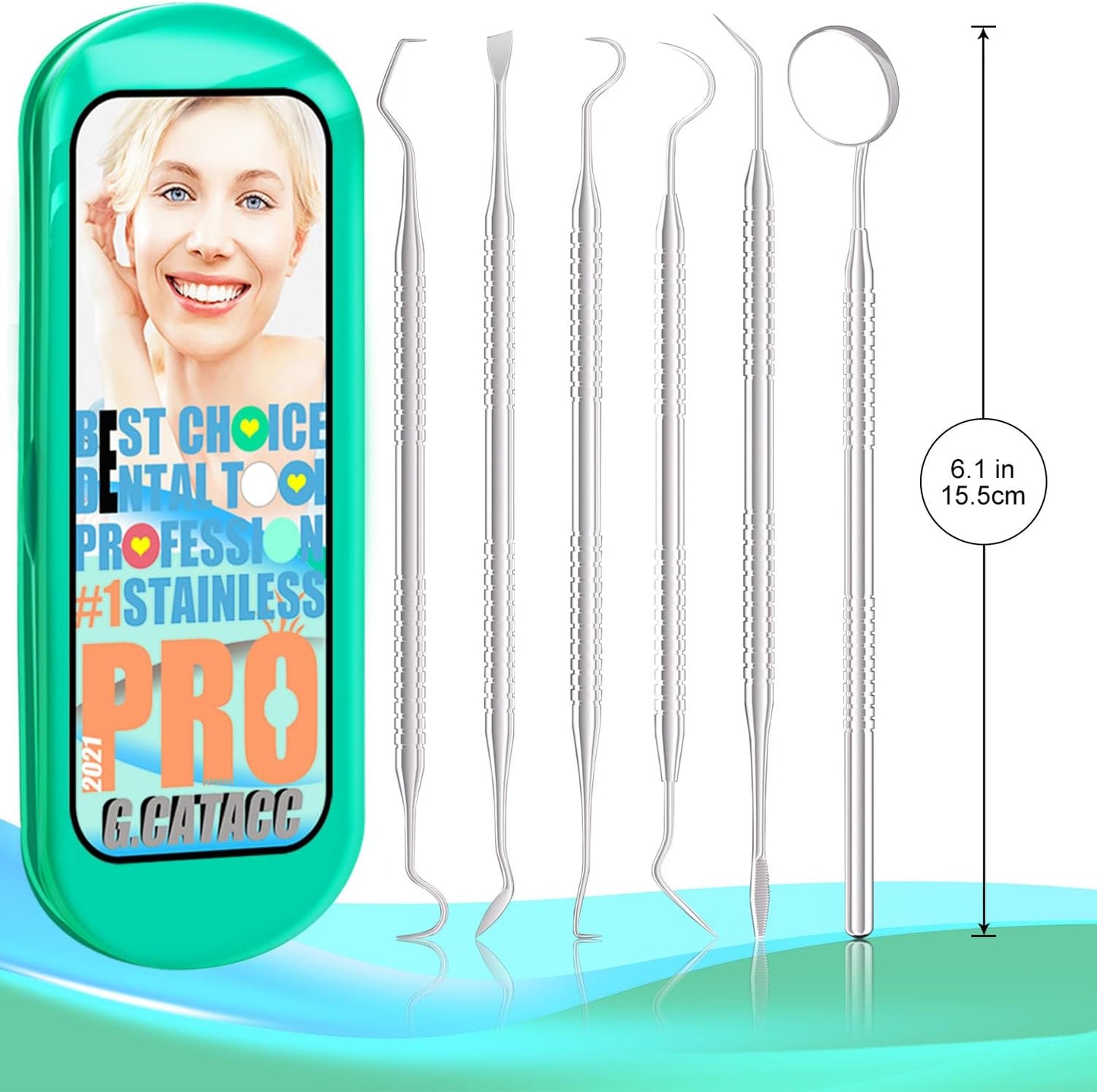 G.CATACC Dental Tools, Metal Dental Pick Teeth Cleaning Tools for Home Use, Stainless Steel Oral Care Hygiene Kit with Tooth Scraper Plaque Tartar Remover - with Case