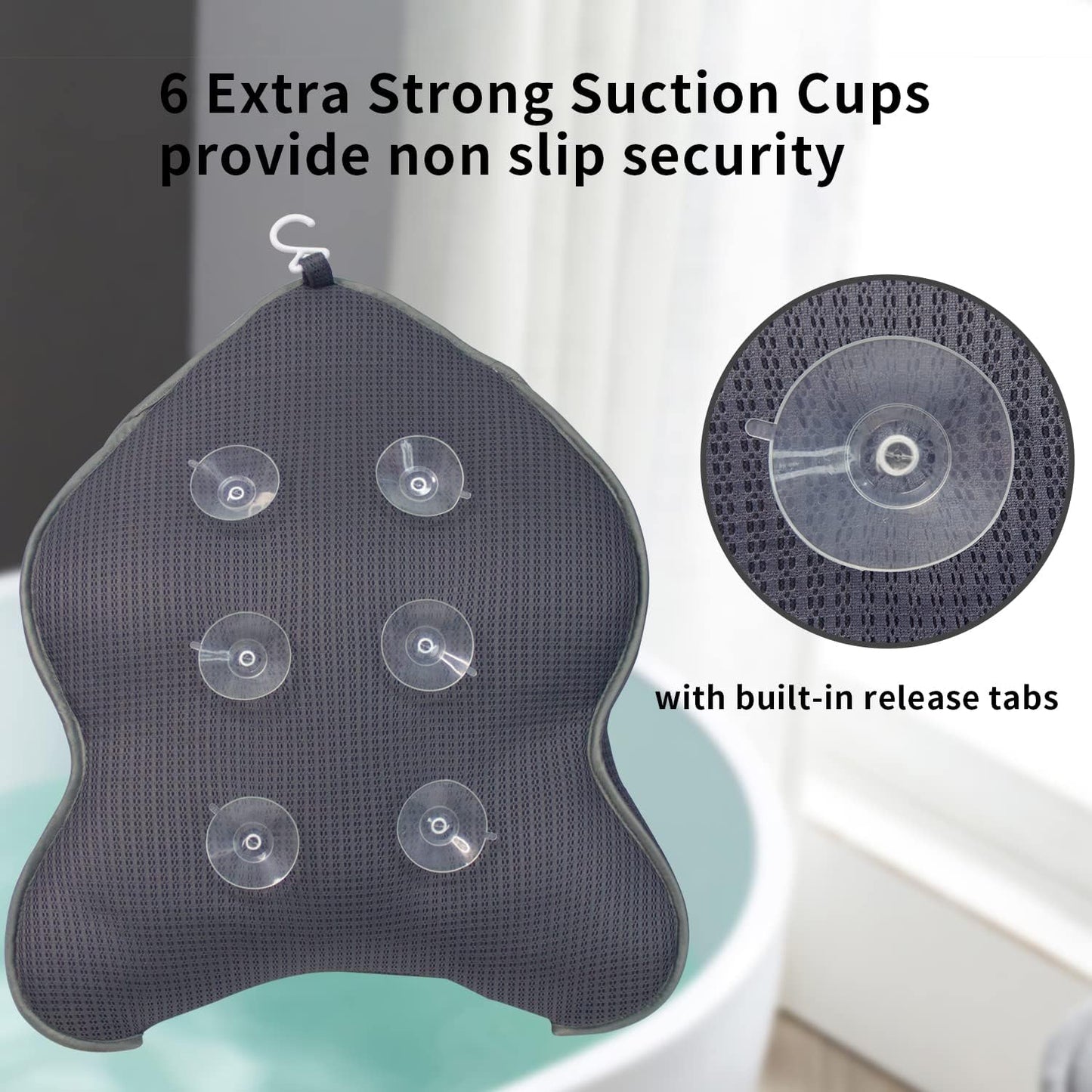 Extra Thick Large Bath Pillow with Neck,Back,Head Support for Bathtub, Spa, Soaking Gray(19''x15'')