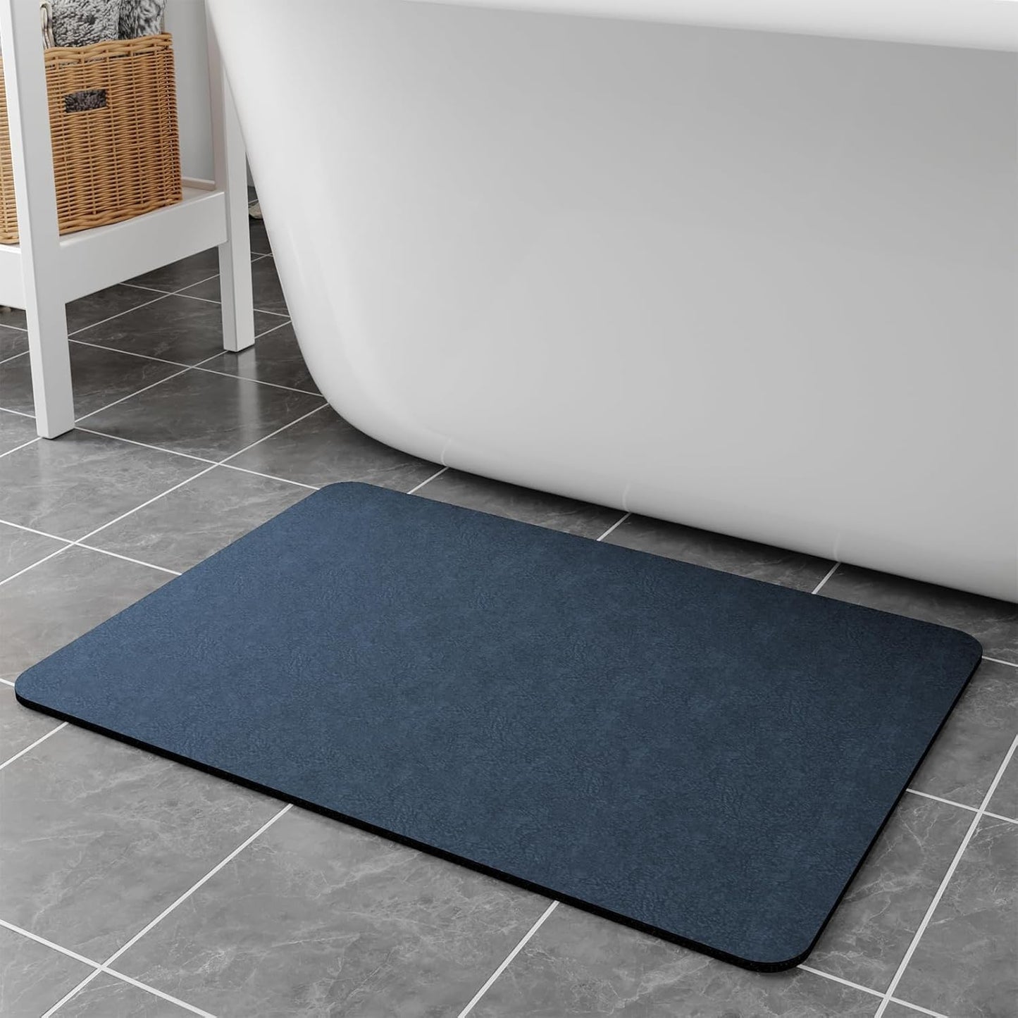 Bath Mat Rugs 32x17 - Diatomaceous Earth Bath Mat Quick Dry Absorbing Bathroom Rugs Rubber Non Slip Thin Bathroom Mat Fit Under Door, Bath Mat for Bathroom Floor, Tub and Shower, Sink, Navy Blue
