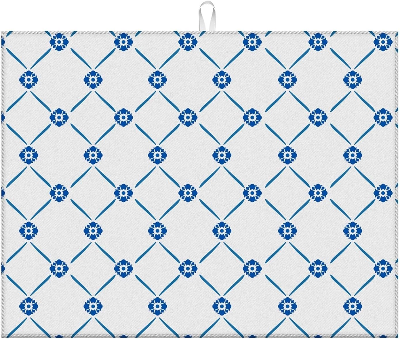 Dish Drying Mat For Kitchen Counter, Blue Floral Microfiber Absorbent Dish Drainer Rack Pad Reusable Large 18x24in Drying Mat