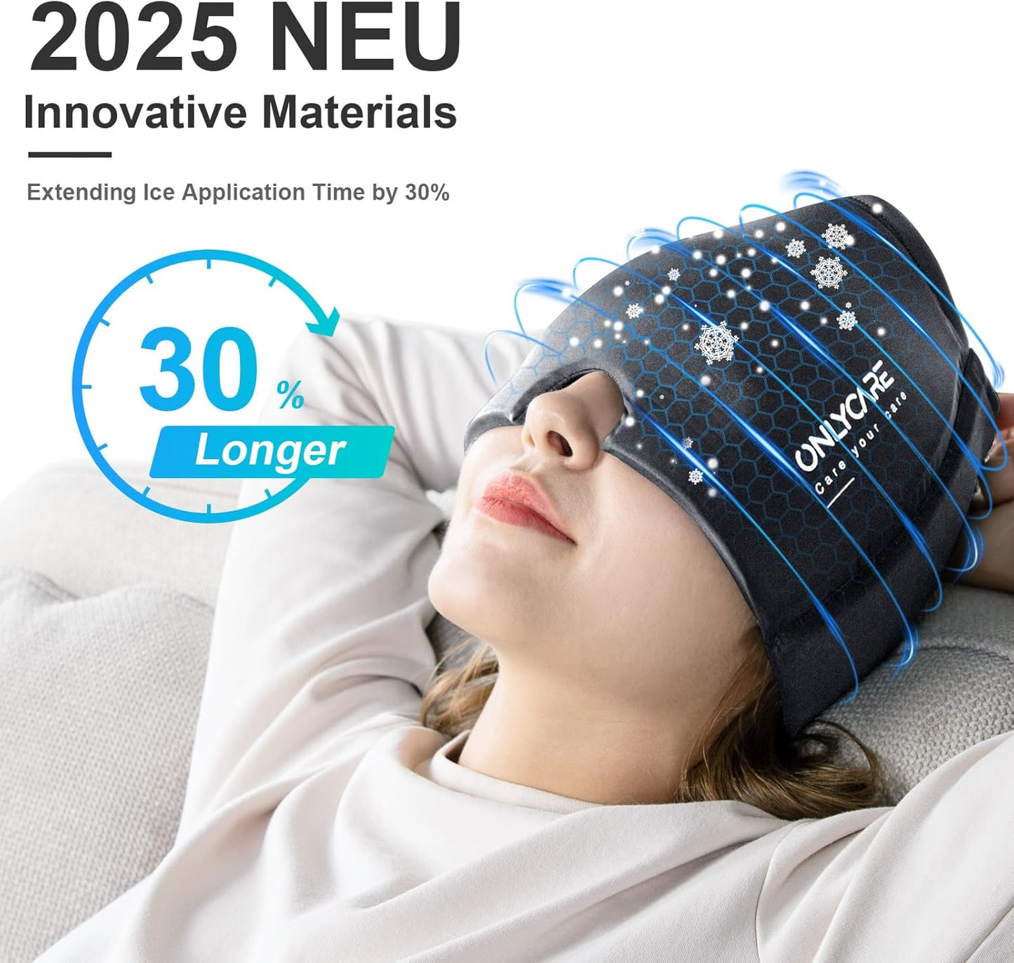 ONLYCARE Migraine Relief Cap,Soothing Migraine Mask,Upgraded Odorless Gel Ice Head Wrap, Hot and Cold Therapy, FSA or HSA Eligible Headache Ice Pack for Tension and Stress(Grey)