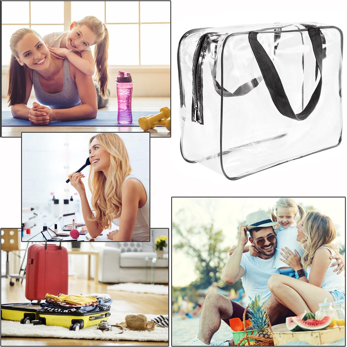 2Pcs Crystal Clear PVC Travel Toiletry Bag Kit for Women Men, Waterproof Vinyl Packing Organizer Storage Bags with Zipper Handle Straps, Cosmetic Pouch Carry on Airport Airline Compliant Bag Handbag