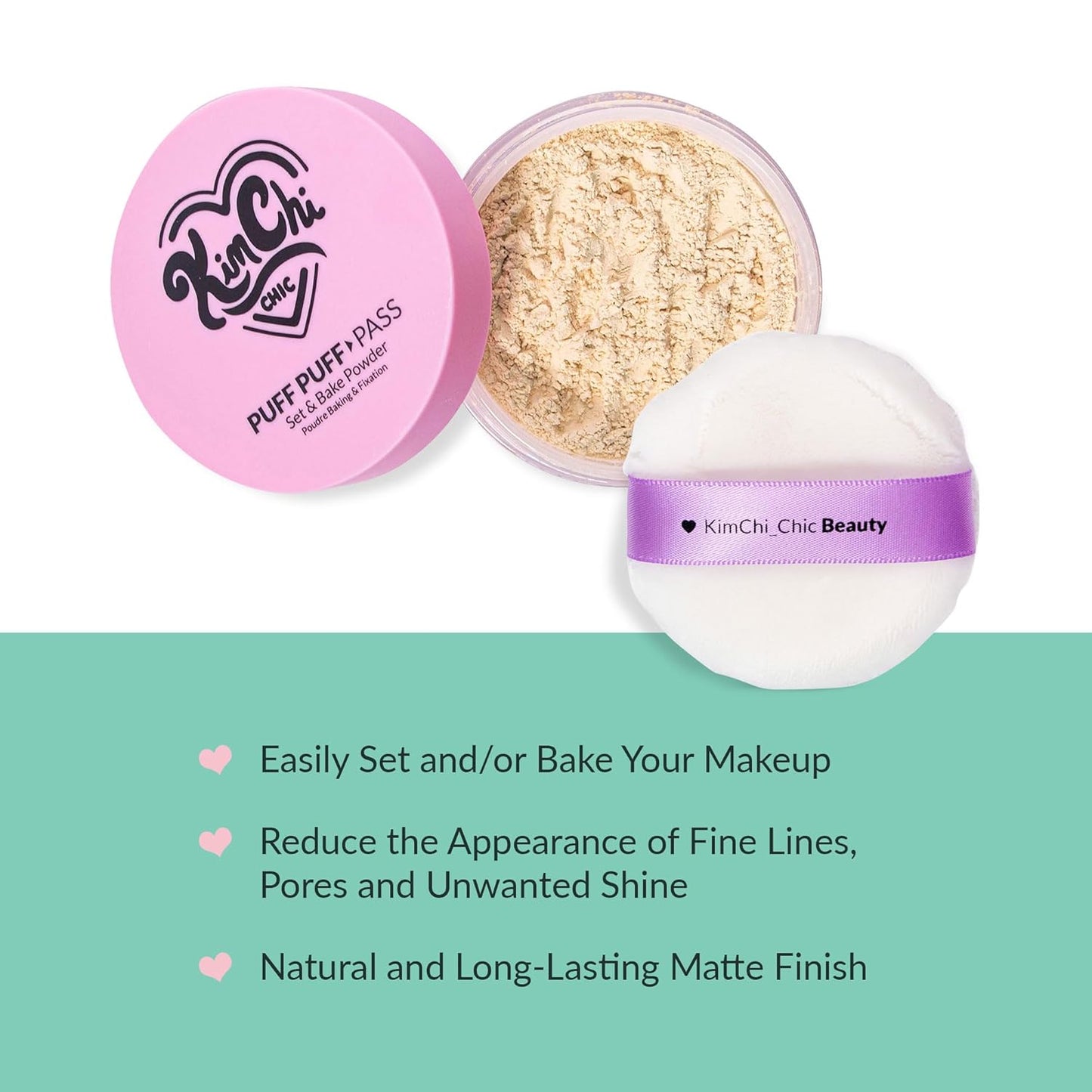 Kimchi Chic Beauty Puff Puff Pass Set and Bake Setting Powder for Makeup, Extra Fluffy Loose Face Powder Poof, Soft Natural Face Makeup for Uneven Skin Tone, 02 Banana