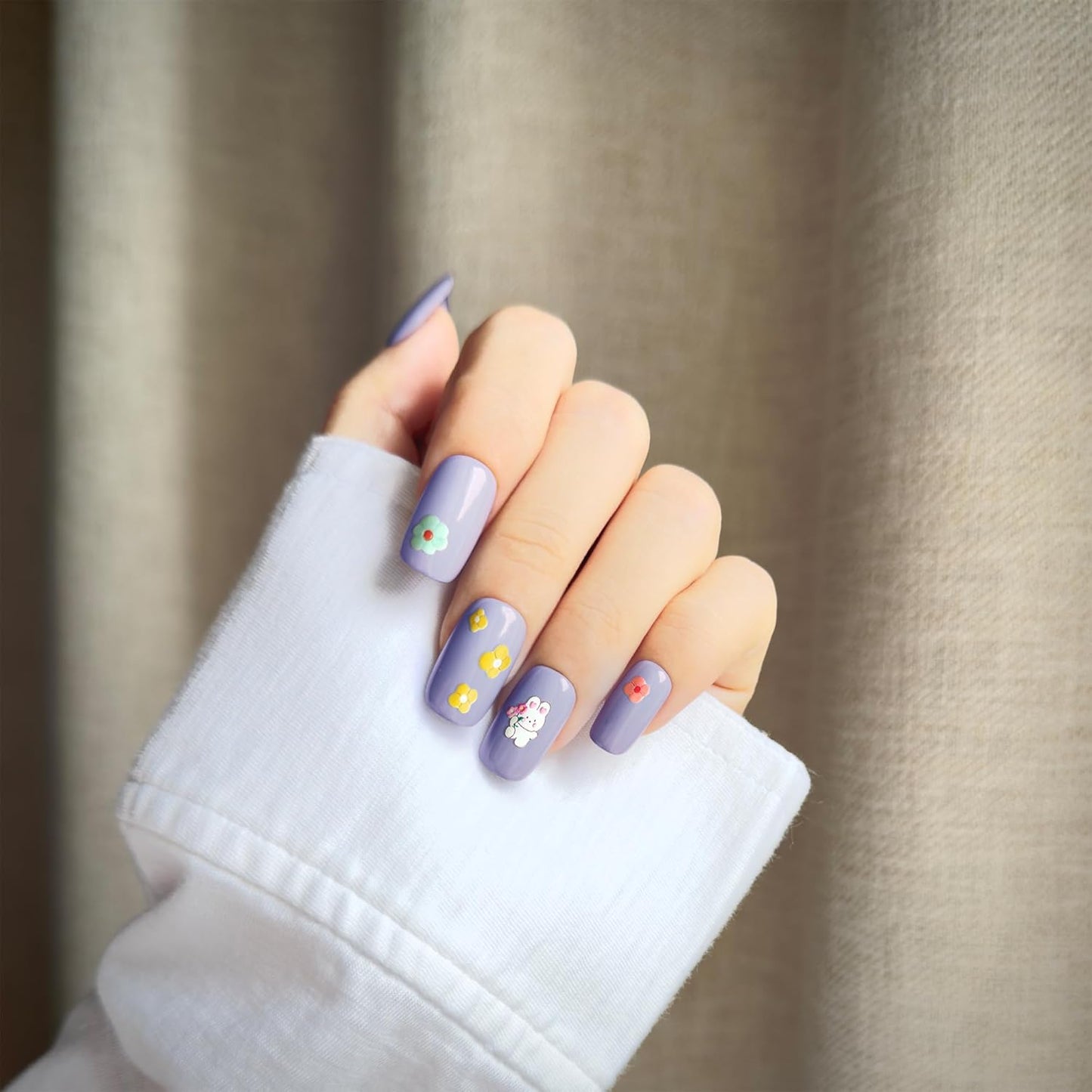 4 Sheets of 3D Nail Stickers - 292 Cute Nail Decals - Embossed Nail Stickers for Kids | Kawaii Theme - Flowers, Hearts, Bunny, Panda, Dinosaurs | Glow in The Dark