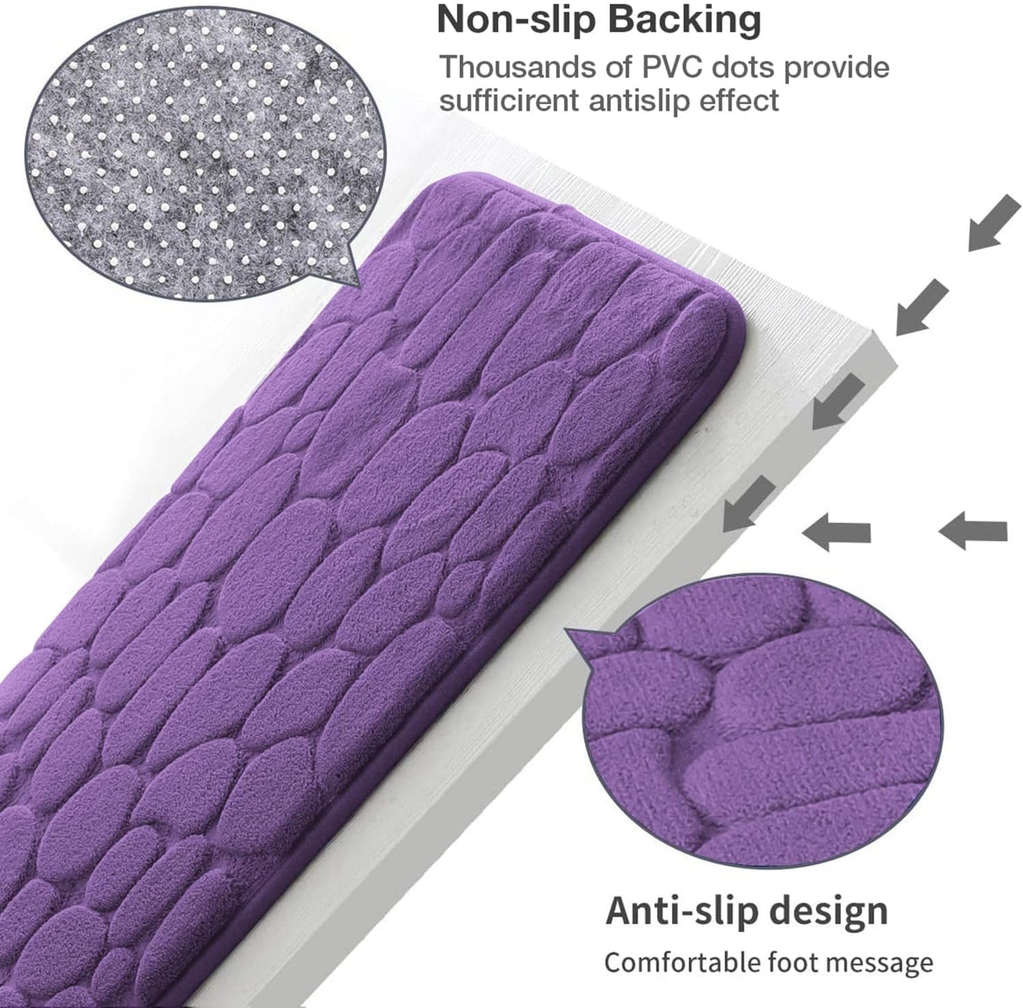 YIHOUSE Memory Foam Bath Mat Cobblestone Bathroom Rugs Super Water Absorbent Bath Mats for Bathroom Machine Washable Bath Rugs(20 x 32,Eggplant)