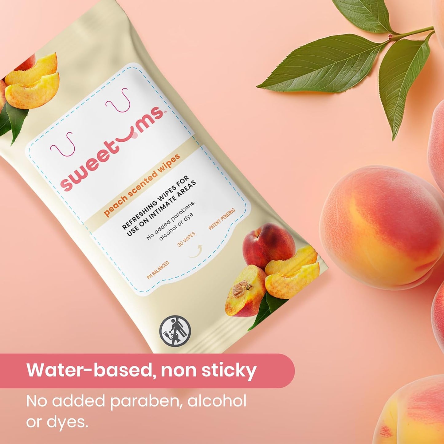 Peach Scented Daily Feminine Wipes for Women – pH Balanced Unflavored Intimate Wipes – Water-Based, Aloe-Infused, Gentle on Sensitive Skin – Vegan, No Alcohol or Dyes, Travel-Friendly - 30ct