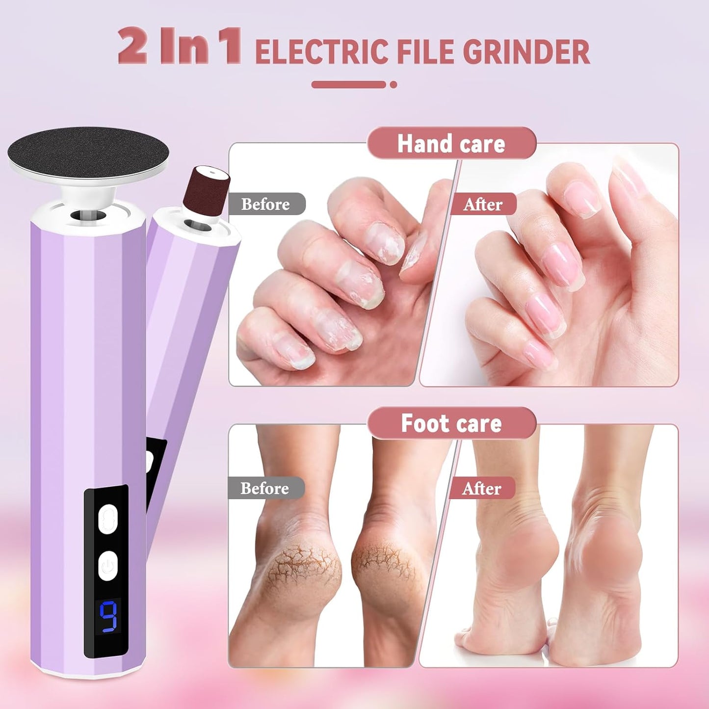 Electric Foot Callus Remover, 2-in-1 Electric Foot Filer/Nail Filer, Callus Remover for Feet with 40Pcs+10Pcs Sandpaper Discs, Professional Pedi Feet Care Perfect for Dead Skin Calluses Gift (Purple)