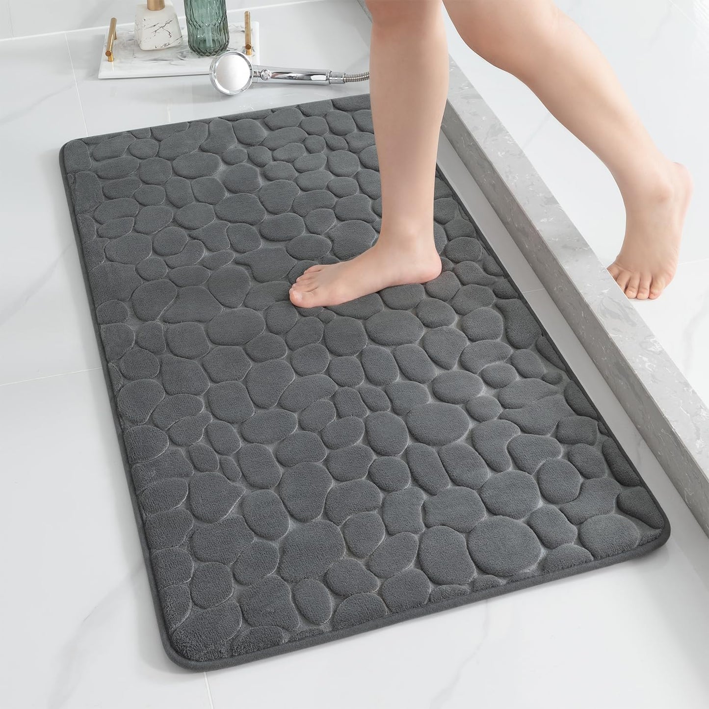 YIHOUSE Memory Foam Runner Rug, Cobblestone Bathroom Runner Rugs Super Water Absorbent Bath Mats for Bathroom Machine Washable Bath Rugs Runner for Hallway Bedroom Laundry Room(26 x 50,Dark Gray)