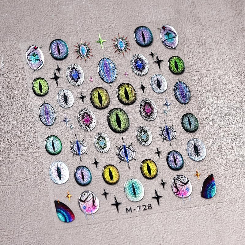 Halloween Nail Art Stickers 5D Embossed Devil Eyes Nail Stickers, Self-Adhesive Durable Nail Art Decals for Women Girls, Nail Wraps Decoration Manicure for DIY Acrylic Nail Accessories