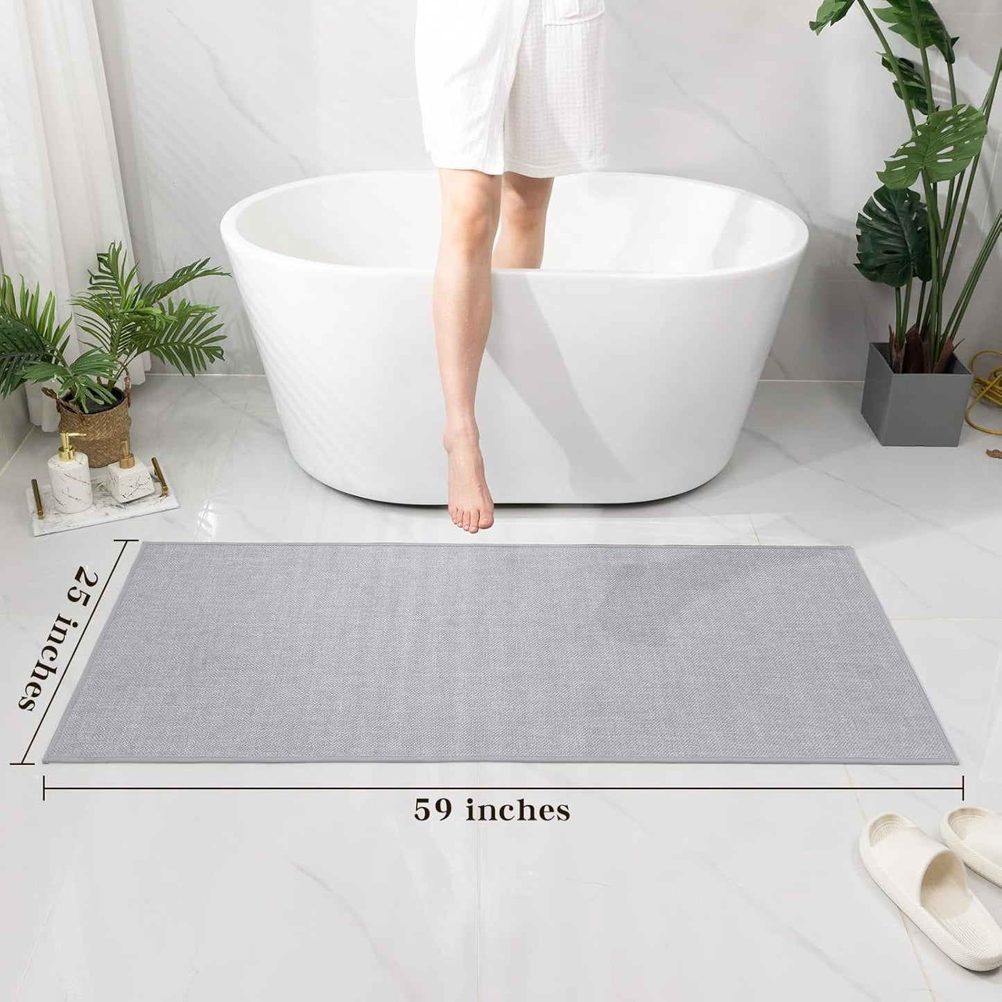 chakme Bathroom Rugs Mat 59x25, Ultra Thin Non Slip Bath Mat Large Quick Dry Absorbent Bath Mat for Bathroom Floor, (Light Grey, 59"x25")