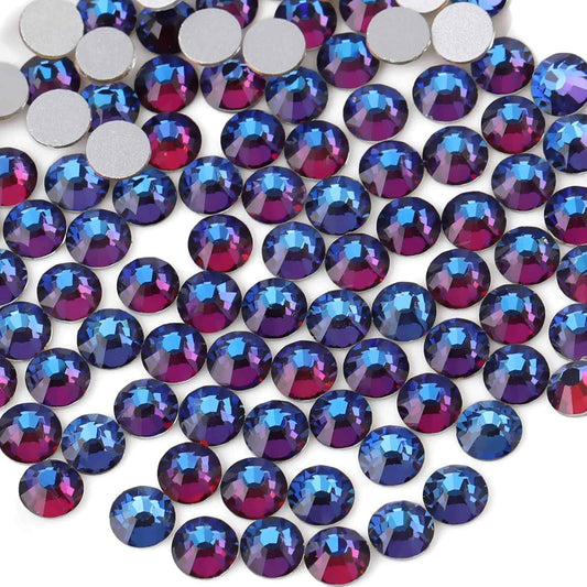 Beadsland 1440 Pieces Flat Back Crystal Rhinestones Round Gems,1.3mm-6.5mm,Blue Volcano,SS10,2.7-2.9mm